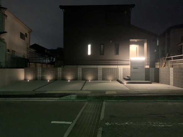新築外構施工例　福岡県福津市　全体　ライトアップ